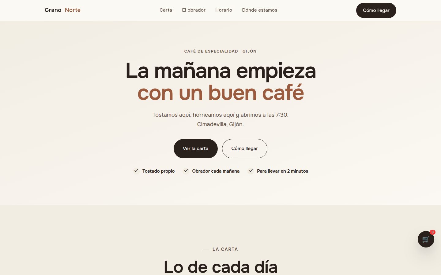 Una web de ejemplo publicada, tal como la ve el visitante