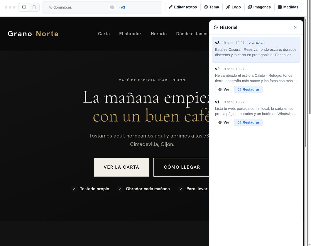 El historial de versiones: cada cambio guardado, con «ver» y «restaurar»