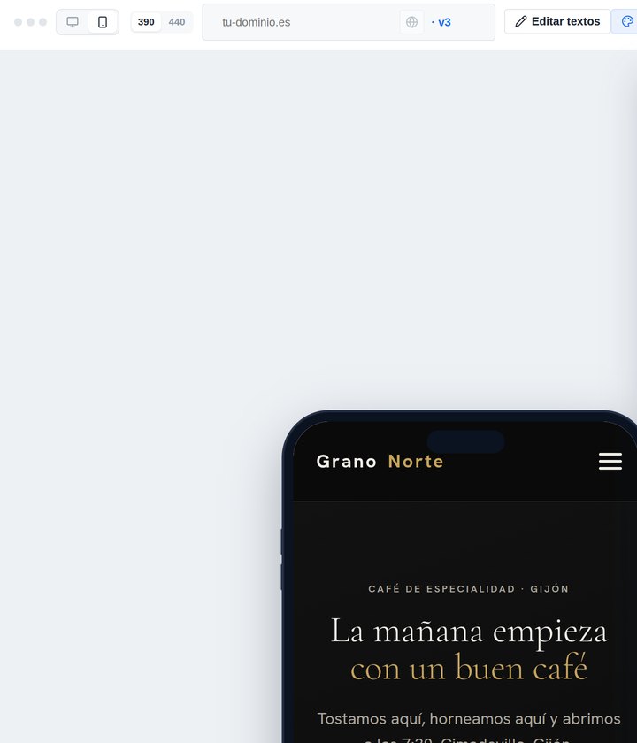 La vista previa en un móvil, dentro del creador