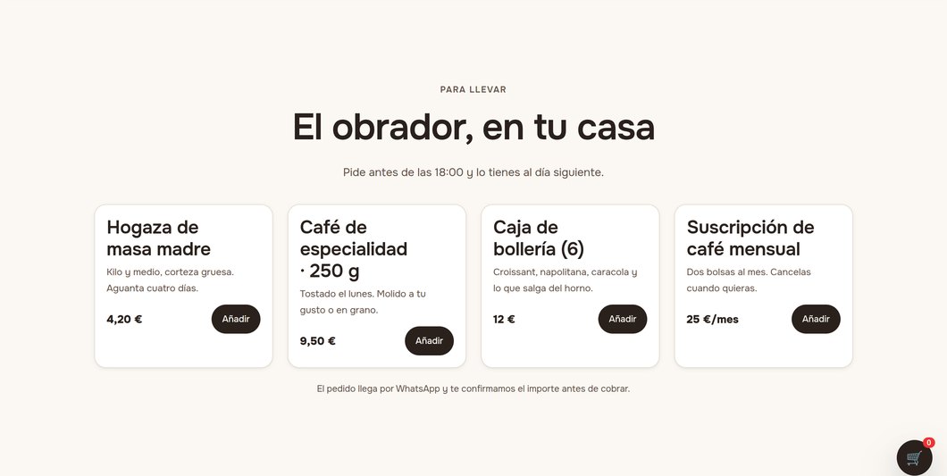 El catálogo con carrito de una web de ejemplo