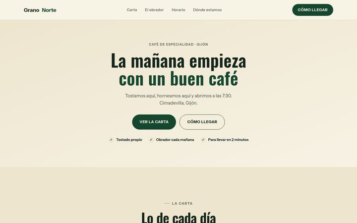 Web de ejemplo de una cafetería: catálogo de productos del obrador