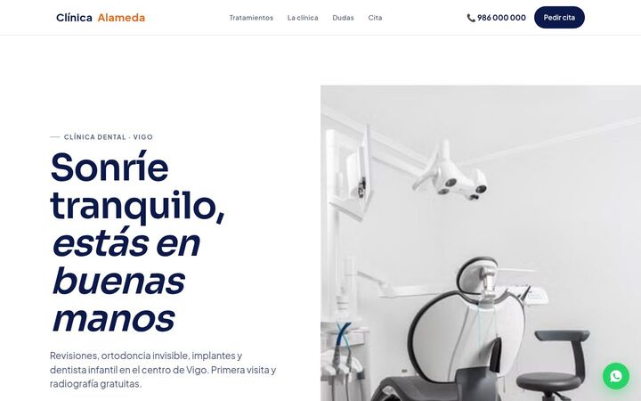 Web de ejemplo de una clínica dental: tratamientos, dudas frecuentes y cita