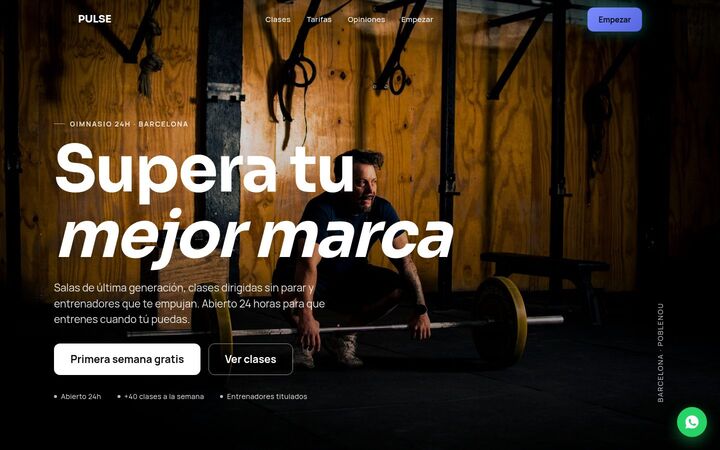 Web de ejemplo de un gimnasio: clases, cifras del centro y tres tarifas